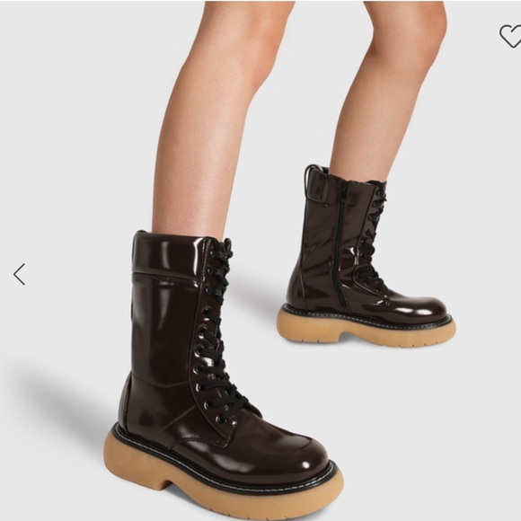 Dream Pairs Shoes - Dream Pairs Glossy Dark Brown Lace-Up Combat Boots